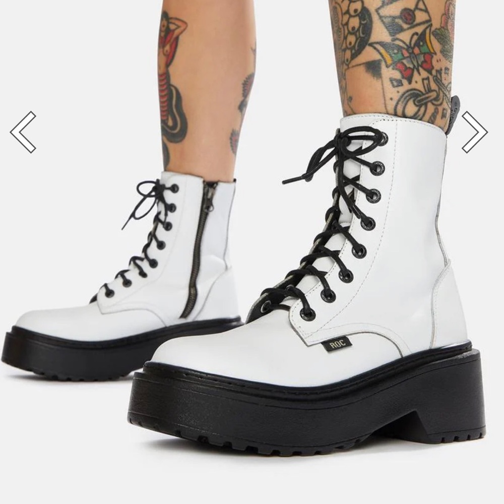 ROC Boots Australia Tomboy White Leather Combat Boots